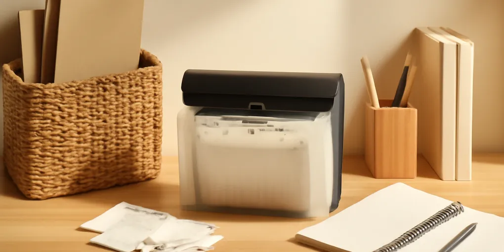 Small desktop receipt organizer with labeled folders, receipts, and a tidy home office tray